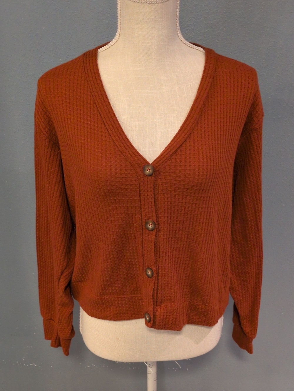 Sweet Lilac Textured Henley Button Down Cropped Waffle Knit Cardigan Minimalist